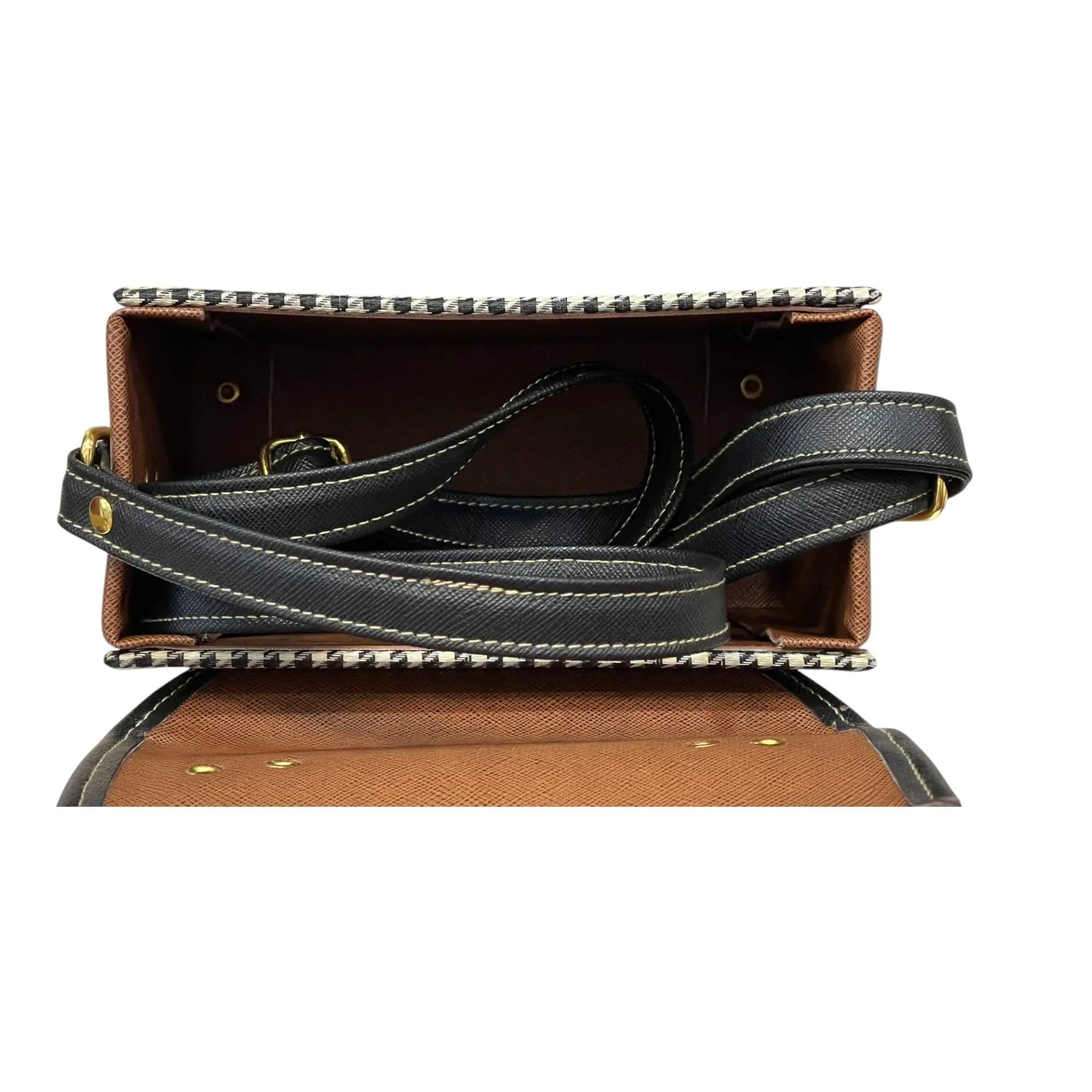 Vegan Leather Satchel – Handmade Vintage Crossbody Purse | Brown Houndstooth Bag by navichi