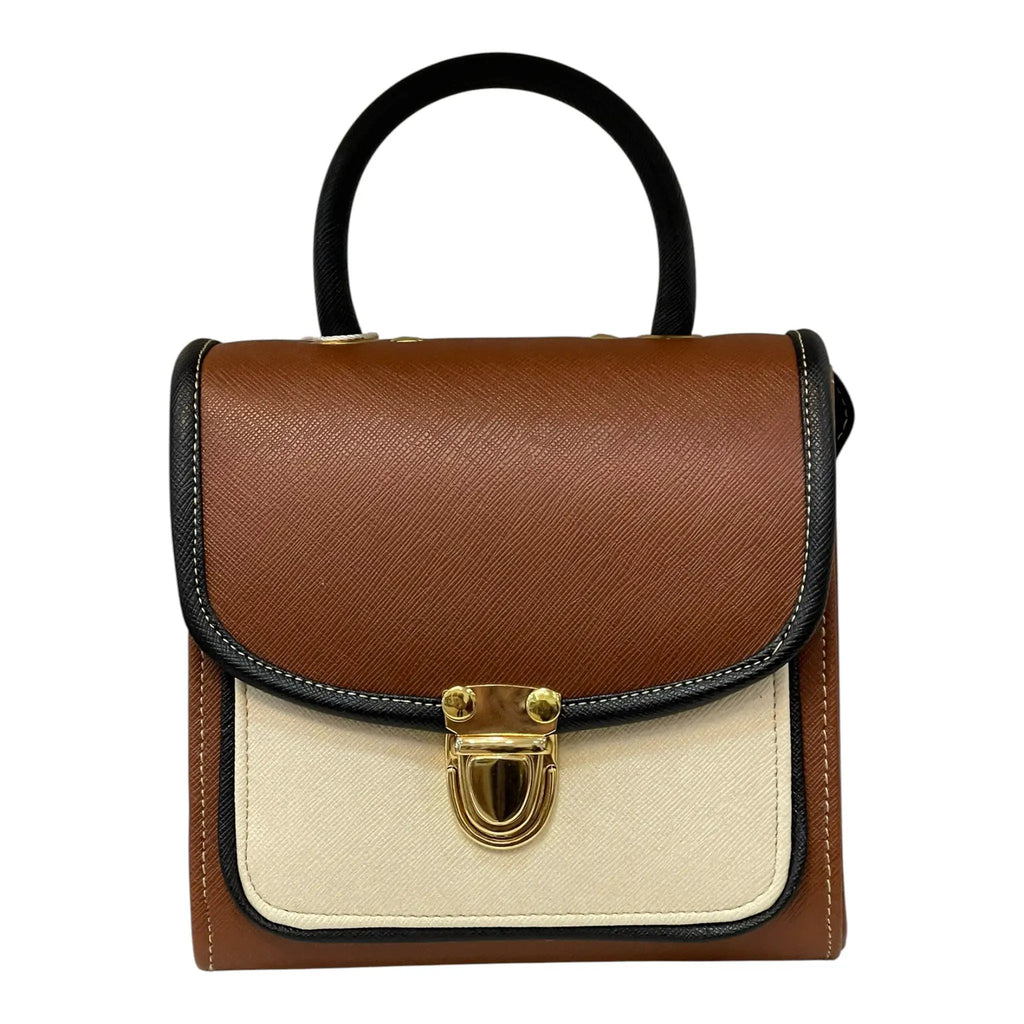 Vegan Leather Handbag – Handmade French Satchel Bag with Gold Clasp Closure by navichi