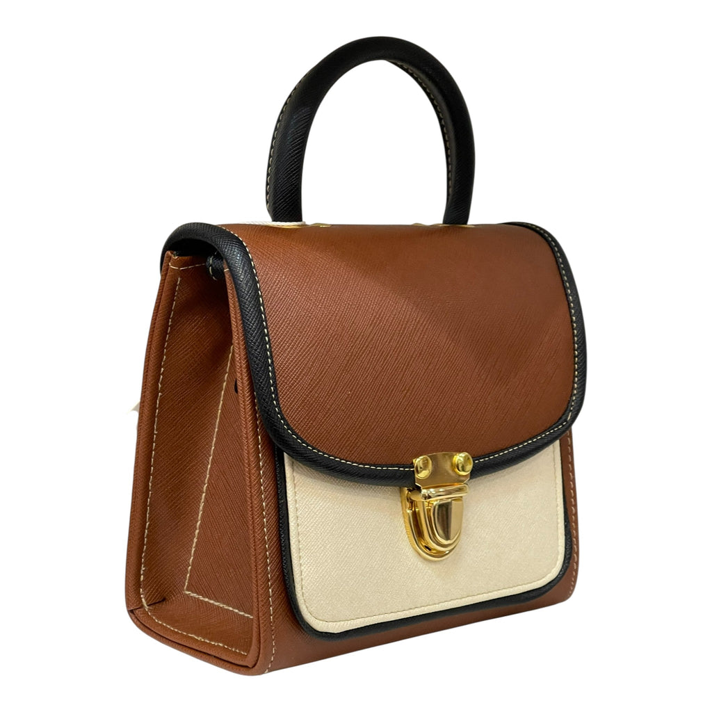 Vegan Leather Handbag – Handmade French Satchel Bag with Gold Clasp Closure by navichi