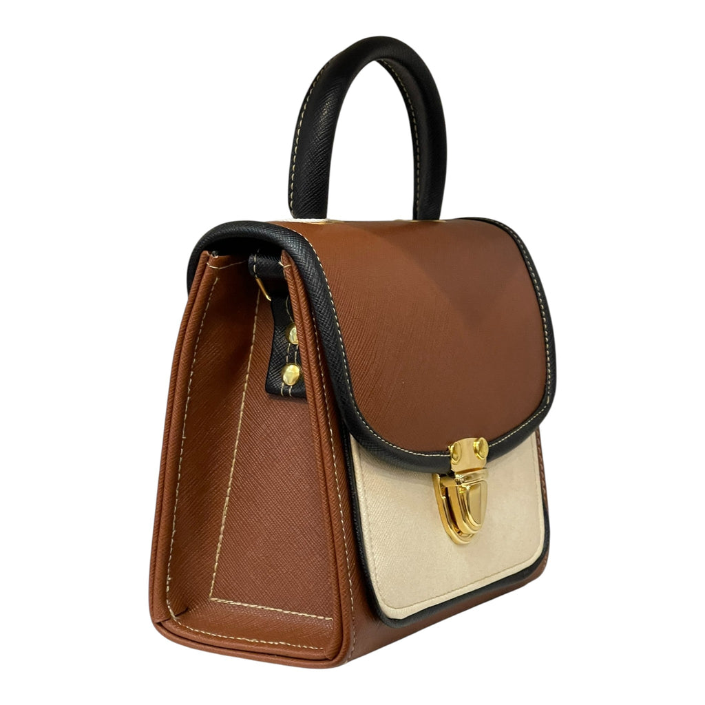 Vegan Leather Handbag – Handmade French Satchel Bag with Gold Clasp Closure by navichi