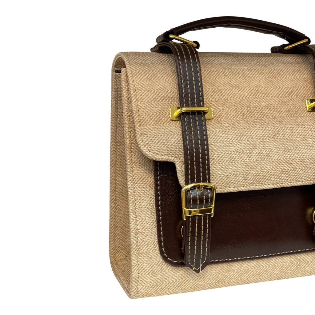 Vegan Leather Satchel – Handmade Canvas Bag With Adjustable Buckle Straps & Top Handle by navichi