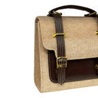 Vegan Leather Satchel – Handmade Canvas Bag With Adjustable Buckle Straps & Top Handle by navichi