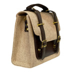 Vegan Leather Satchel – Handmade Canvas Bag With Adjustable Buckle Straps & Top Handle by navichi