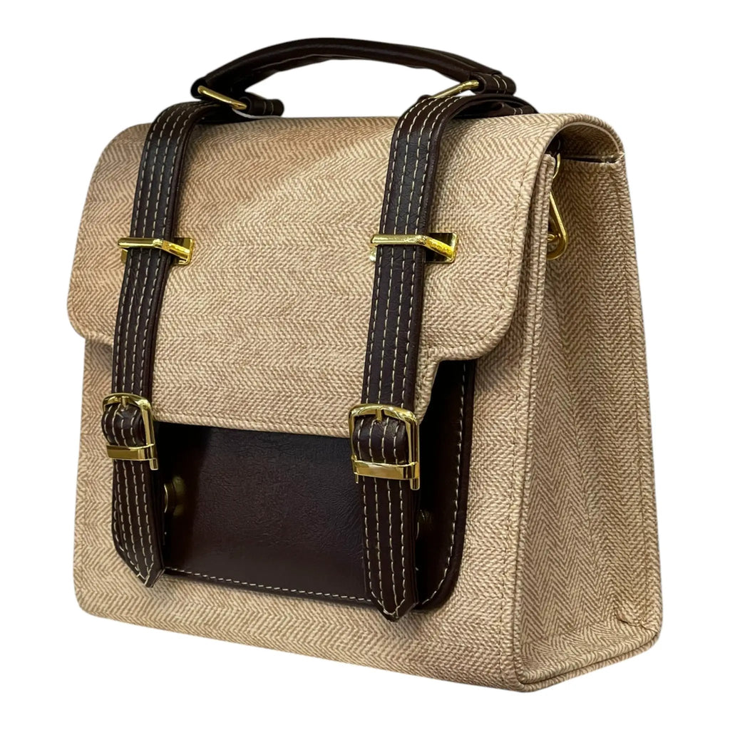 Vegan Leather Satchel – Handmade Canvas Bag With Adjustable Buckle Straps & Top Handle by navichi