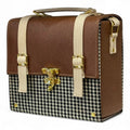 Vegan Leather Handbag – Handmade Brown Houndstooth Purse | Gold Twist Lock Closure by navichi