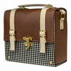 Vegan Leather Handbag – Handmade Brown Houndstooth Purse | Gold Twist Lock Closure by navichi