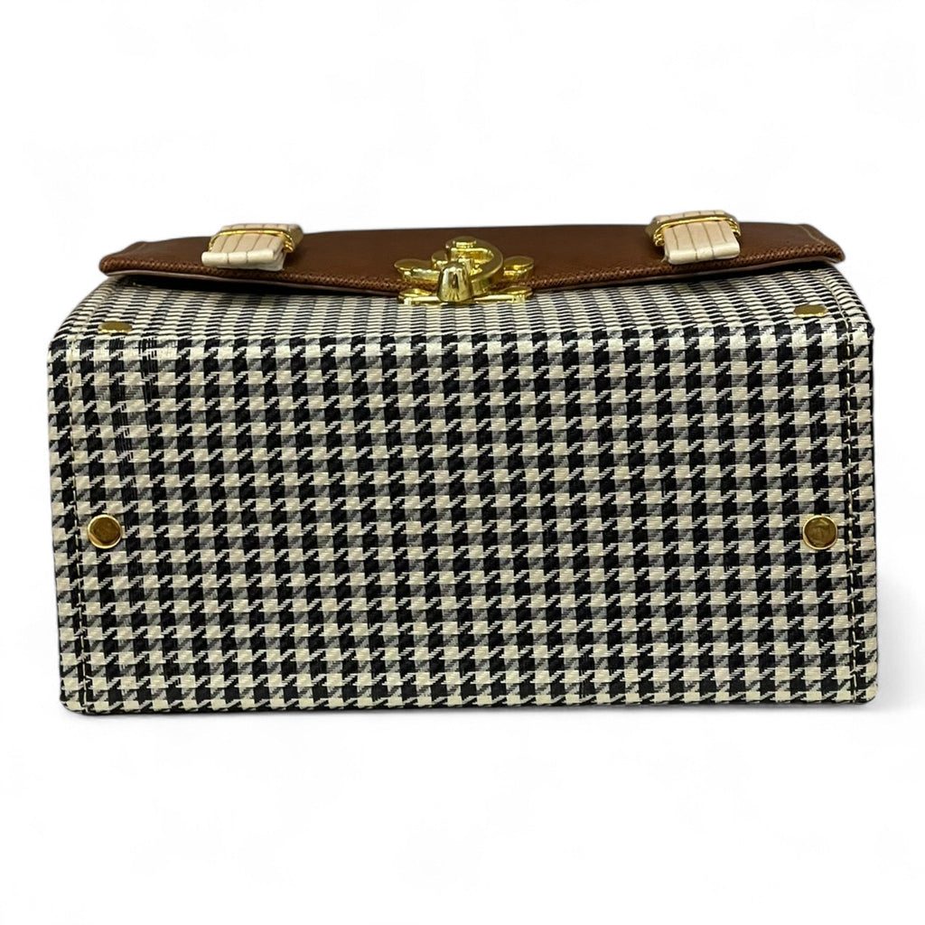 Vegan Leather Handbag – Handmade Brown Houndstooth Purse | Gold Twist Lock Closure by navichi