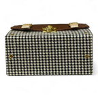 Vegan Leather Handbag – Handmade Brown Houndstooth Purse | Gold Twist Lock Closure by navichi