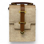 Vegan Leather Handbag – Handmade Beige Crossbody Bag With Gold Accent, Compact by navichi