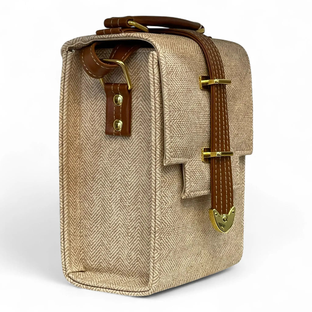 Vegan Leather Handbag – Handmade Beige Crossbody Bag With Gold Accent, Compact by navichi