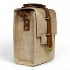 Vegan Leather Handbag – Handmade Beige Crossbody Bag With Gold Accent, Compact by navichi