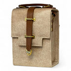 Vegan Leather Handbag – Handmade Beige Crossbody Bag With Gold Accent, Compact by navichi