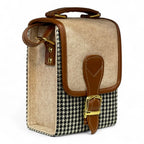 Handmade French Vegan Leather Handbag – Houndstooth & Tan Buckle Design (16×13×10 cm) by navichi