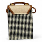 Handmade French Vegan Leather Handbag – Houndstooth & Tan Buckle Design (16×13×10 cm) by navichi