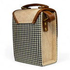 Handmade French Vegan Leather Handbag – Houndstooth & Tan Buckle Design (16×13×10 cm) by navichi
