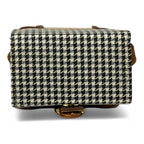 Handmade French Vegan Leather Handbag – Houndstooth & Tan Buckle Design (16×13×10 cm) by navichi