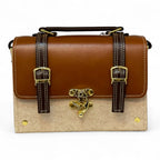 Vegan Leather Satchel – Handmade Brown Crossbody Bag | Canvas Handbag, Gold Hardware by navichi