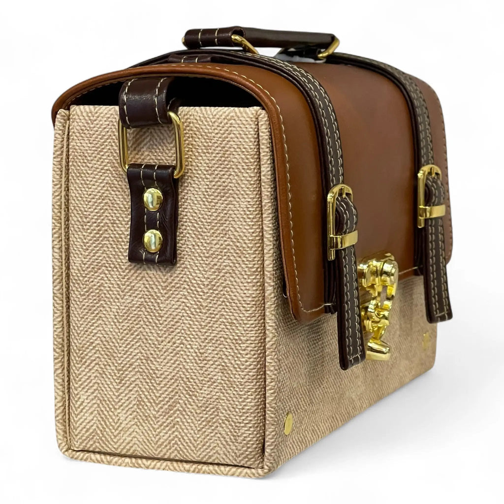 Vegan Leather Satchel – Handmade Brown Crossbody Bag | Canvas Handbag, Gold Hardware by navichi
