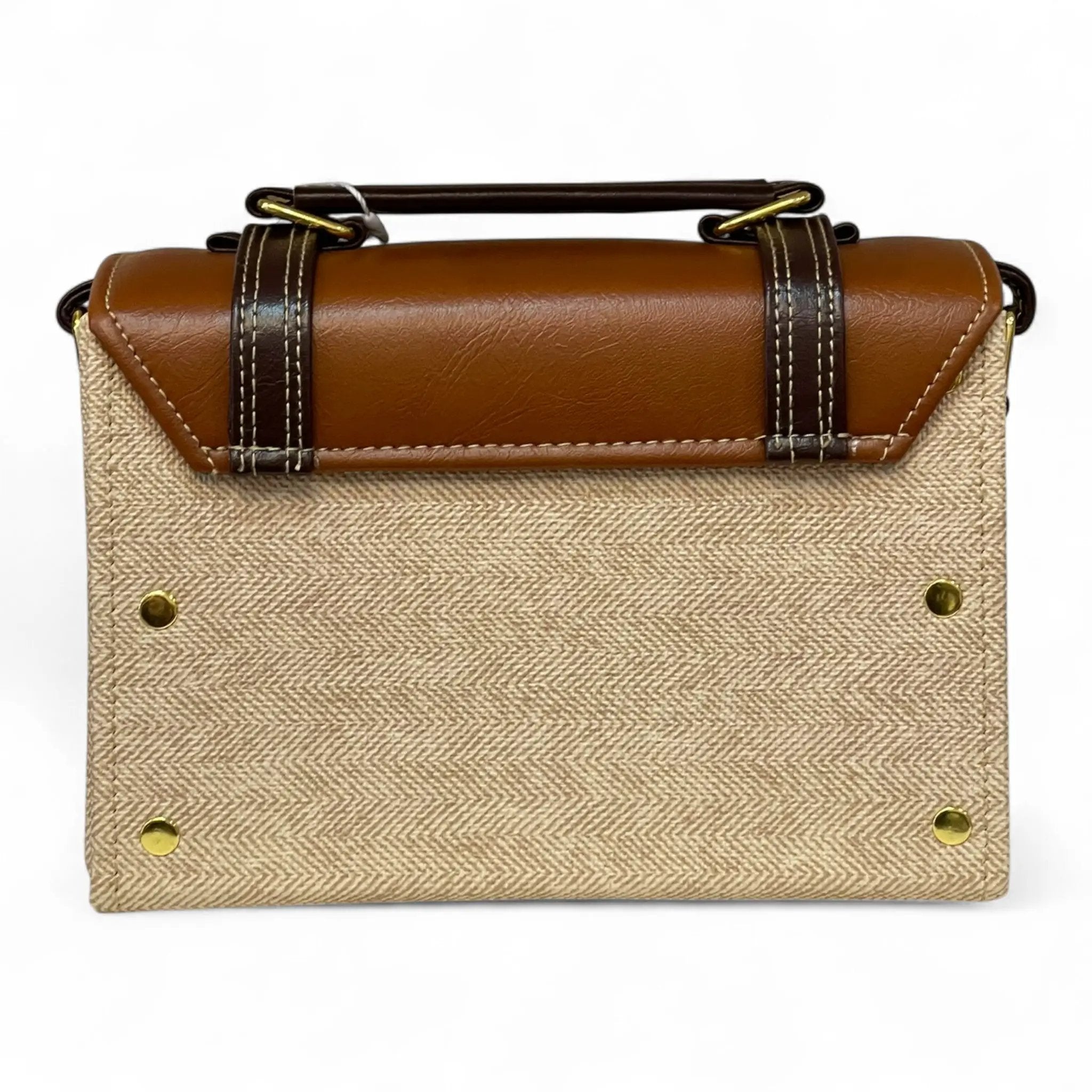 Vegan Leather Satchel – Handmade Brown Crossbody Bag | Canvas Handbag, Gold Hardware by navichi
