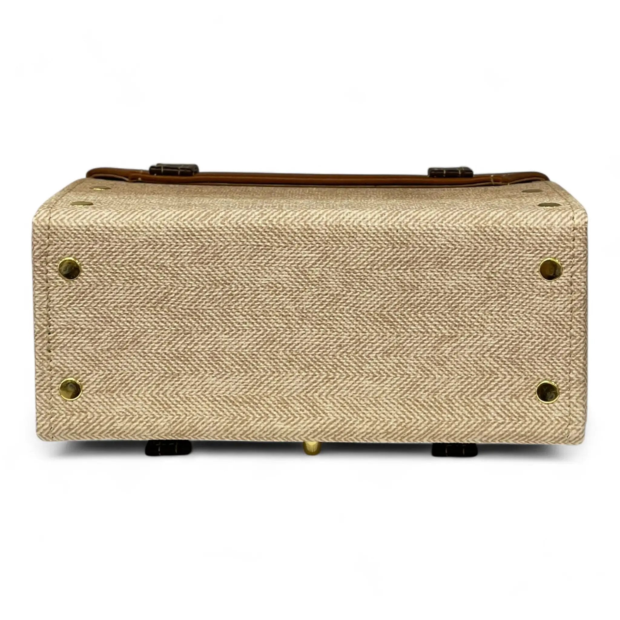 Vegan Leather Satchel – Handmade Brown Crossbody Bag | Canvas Handbag, Gold Hardware by navichi