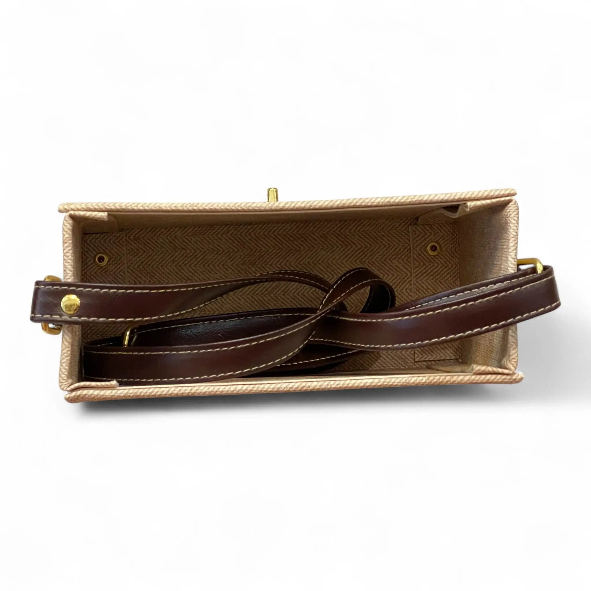 Vegan Leather Satchel – Handmade Brown Crossbody Bag | Canvas Handbag, Gold Hardware by navichi