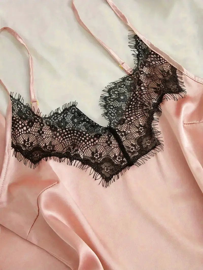 Silk Pajama Set With Black Lace Exclusive Collection by Hegichi