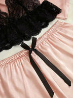 Silk Pajama Set With Black Lace Exclusive Collection by Hegichi