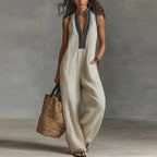 Sexy Deep V Neck Hollow Women's Jumpsuits Vintage Printed High Waist Slim Office Romper Spring Summer Sleeveless Pocket Overalls by Adornity