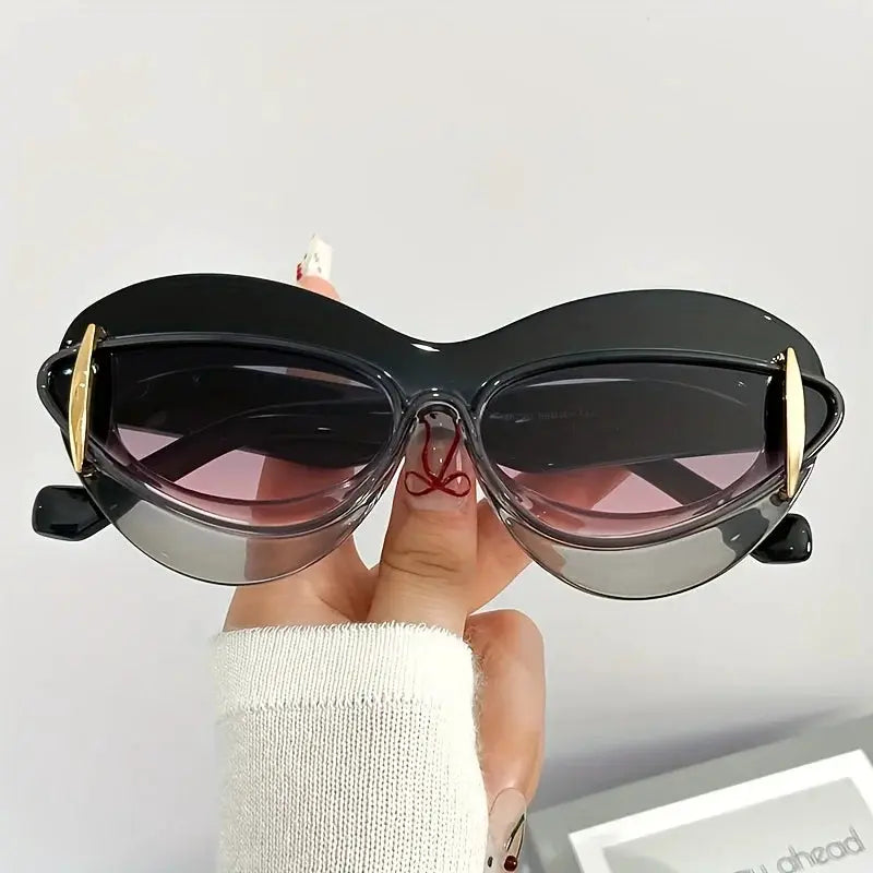 1 Set oval cat eye gradient for women Men fashion flat lens for women casual party party daily wear glasses by Hegichi