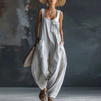 Elegant Square Collar Hollow Women's Jumpsuits 2026 Spring Solid Sleeveless Office Rompers Summer Baggy Trousers Pocket Overalls by Adornity