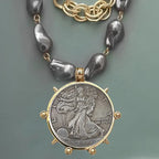 Coin Pendant Necklace - Large British Penny Collectibles Charm With Figaro Chain by Adornity