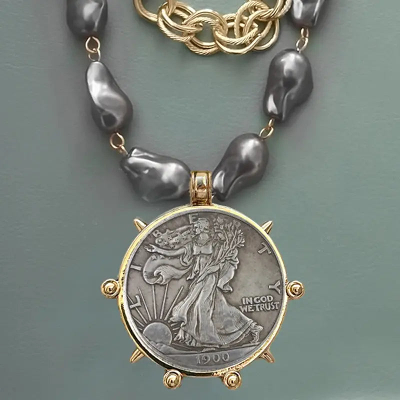 Coin Pendant Necklace - Large British Penny Collectibles Charm With Figaro Chain by Adornity