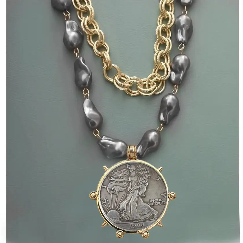 Coin Pendant Necklace - Large British Penny Collectibles Charm With Figaro Chain by Adornity