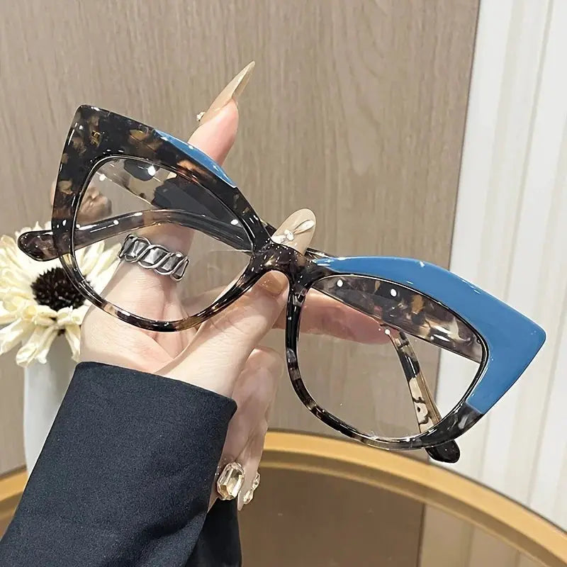 Cat Eye Glasses - Retro Style Color Block Glasses with Blue Light Blocking by Adornity