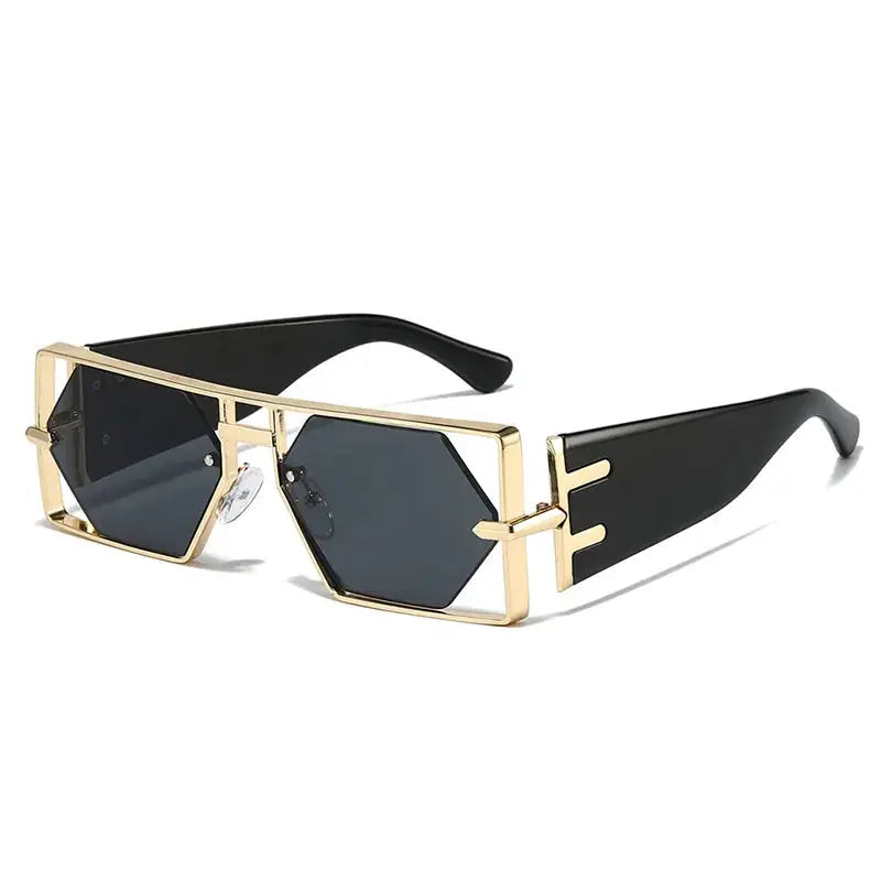 Steampunk Rectangle Sunglasses Women Men 2026 Luxury Hollow Metal Frame Sun Glasses Vintage Punk Hexagon Eyewear UV400 Shades by Hegichi