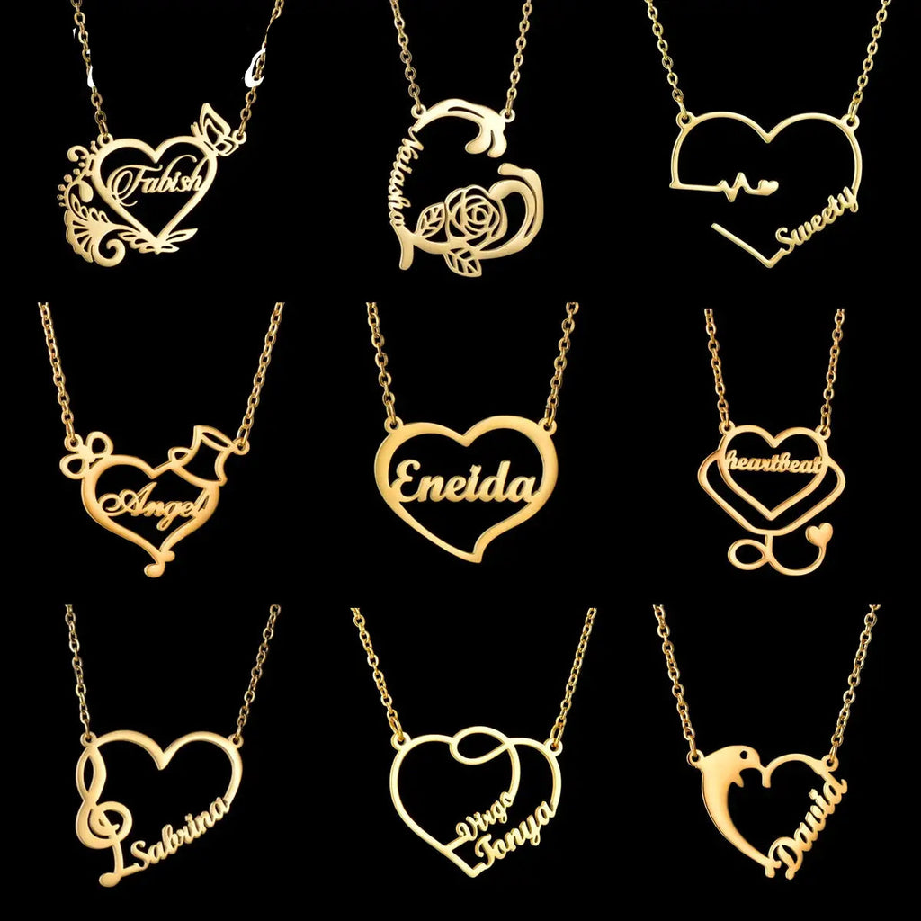 Atoztide Personalized Custom Rose Heart Name Necklaces for Women Stainless Steel Pendant Choker Link Chain Birthday Jewelry Gift by Hegichi