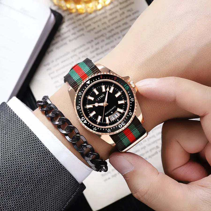 New fashionable men's nylon strap calendar watch, luxurious and simple business men's and women's night light quartz watch by Adornity