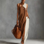 Bohemian Women's Long Dress Summer Color Block Beach Tank Dress Loose Casual High Neck Cutout Maxi Dresses Streetwear Colthing by Adornity
