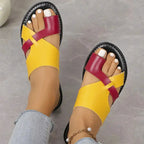 Mix Color Flat Sandals Women 2026 Summer Pu Leather Clip Toe Outdoor Slippers Woman Plus Size 43 Non Slip Beach Slide Flip Flops by Hegichi