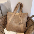 Summer Straw Women Bag Hand-Woven Handbags Handmade Raffia Beach Boho Shoulder Bag Large Tote Bag Tassel Shopping Purses by Hegichi