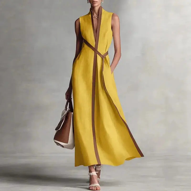 Casual Sleeveless V Neck A-Line Maxi Dresses Woman 2026 Spring Sexy Contrast Striped Print Long Dress Summer Vacation Boho Dress by Adornity