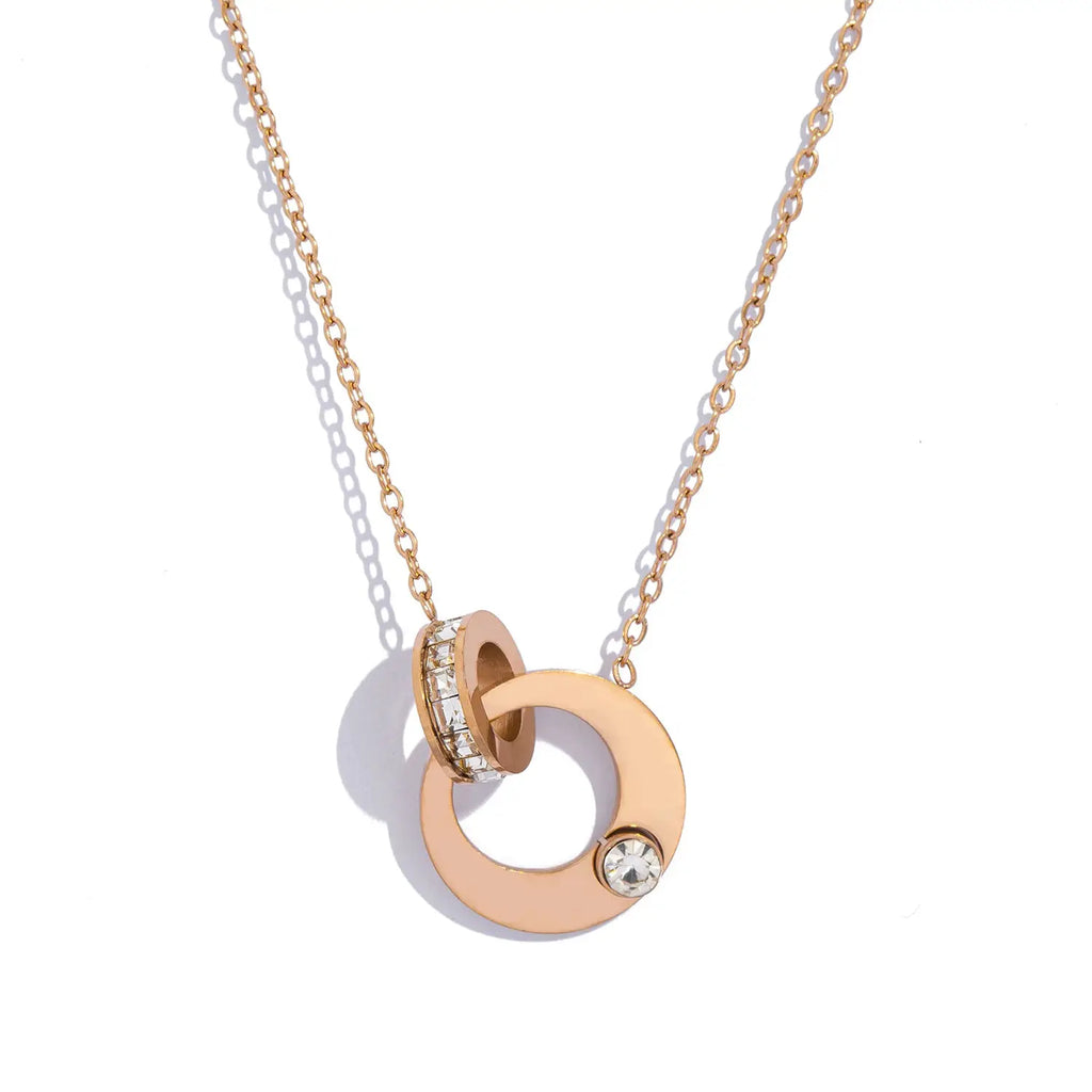 Dual Hoop Pendant Necklace for Women - Hypoallergenic Stainless Steel with Cubic Zirconia, Elegant Jewelry for Daily Wear &Gift by Adornity