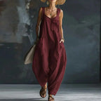 Elegant Square Collar Hollow Women's Jumpsuits 2026 Spring Solid Sleeveless Office Rompers Summer Baggy Trousers Pocket Overalls by Adornity