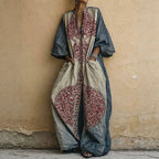 Womens Boho Ethnic Print Oversized Jumpsuit V Neck Batwing Wide Leg Long Pantsuit New Vintage Loose Vacation Romper With Pockets by Adornity