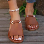 Women's Summer Comfortable Beach Slippers Fashion Braided Band Flat Sandals Woman Lightweight Soft Pu Leather Slippers Plus Size by Hegichi