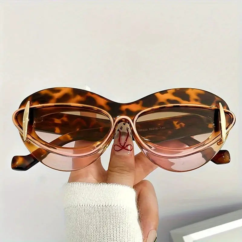 1 Set oval cat eye gradient for women Men fashion flat lens for women casual party party daily wear glasses by Hegichi
