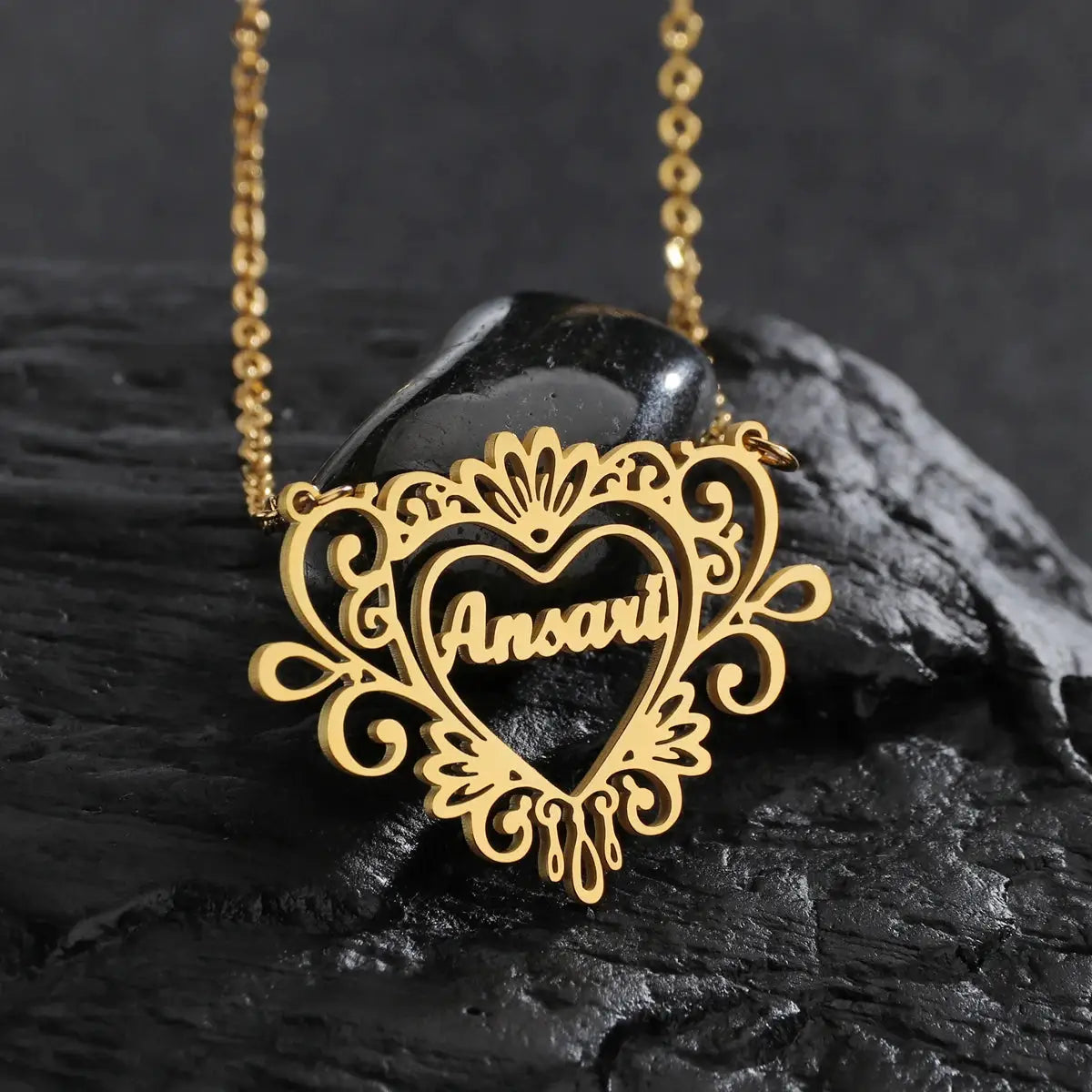 Atoztide Personalized Custom Rose Heart Name Necklaces for Women Stainless Steel Pendant Choker Link Chain Birthday Jewelry Gift by Hegichi