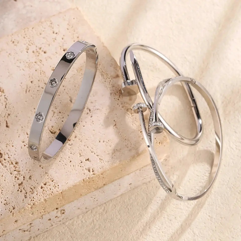 Elegant Nail Stainless Steel Stacked Bracelets for Women Luxurious Fashionable Jewelry for Parties Banquets by Hegichi