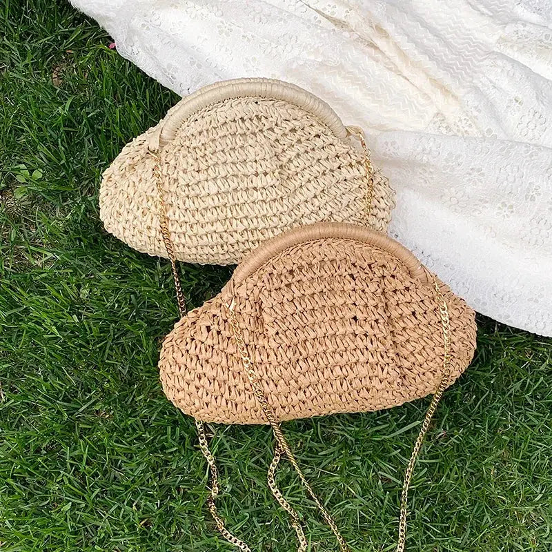Summer New Straw Weaving Crossbody Bag Fashionable and Casual Shell Bag Women's Shoulder Bag with Excellent Texture by Hegichi