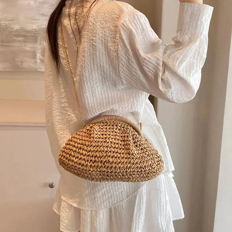 Summer New Straw Weaving Crossbody Bag Fashionable and Casual Shell Bag Women's Shoulder Bag with Excellent Texture by Hegichi
